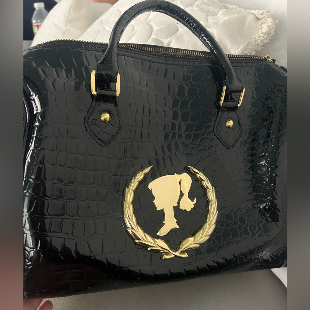 Patricia Field X Barbie Black/Gold Satchel Purse Faux Crocodile